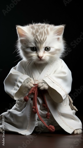 A cute kitten practicing kung fu karate real life © joni