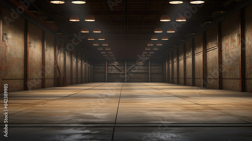 An empty warehouse featuring abundant lighting.