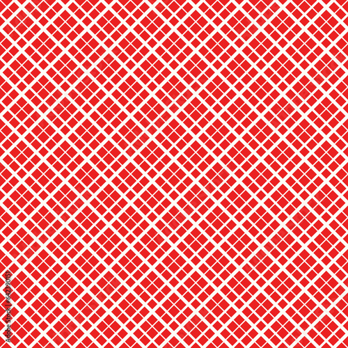 Seamless surface pattern with mini diamond ornament. Red diagonal stripes grill on white background. Grid motif. Crossed lines wallpaper. Checkered image. Digital paper for print. Rhombuses vector.
