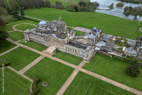 aerial view of Castle Howard. baroque style 18th-century stately home in North Yorkshire.  photo