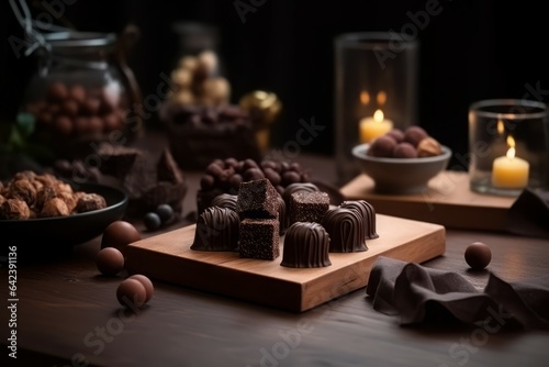 Chocolate candies plate. Generate Ai