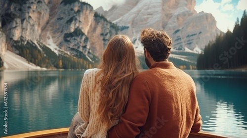 romantic couple in a boat visiting on alpine lake © Jorge Ferreiro