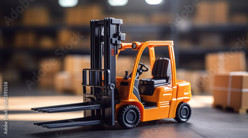 A model of a forklift truck situated in the warehouse.