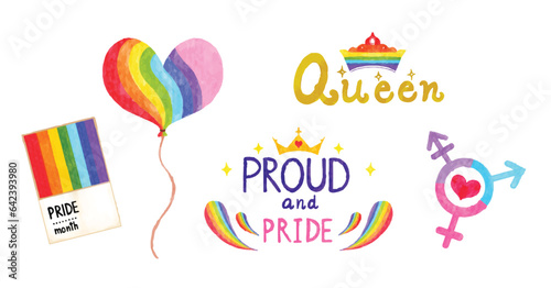 Set of LGBTQ community symbol elements watercolor
