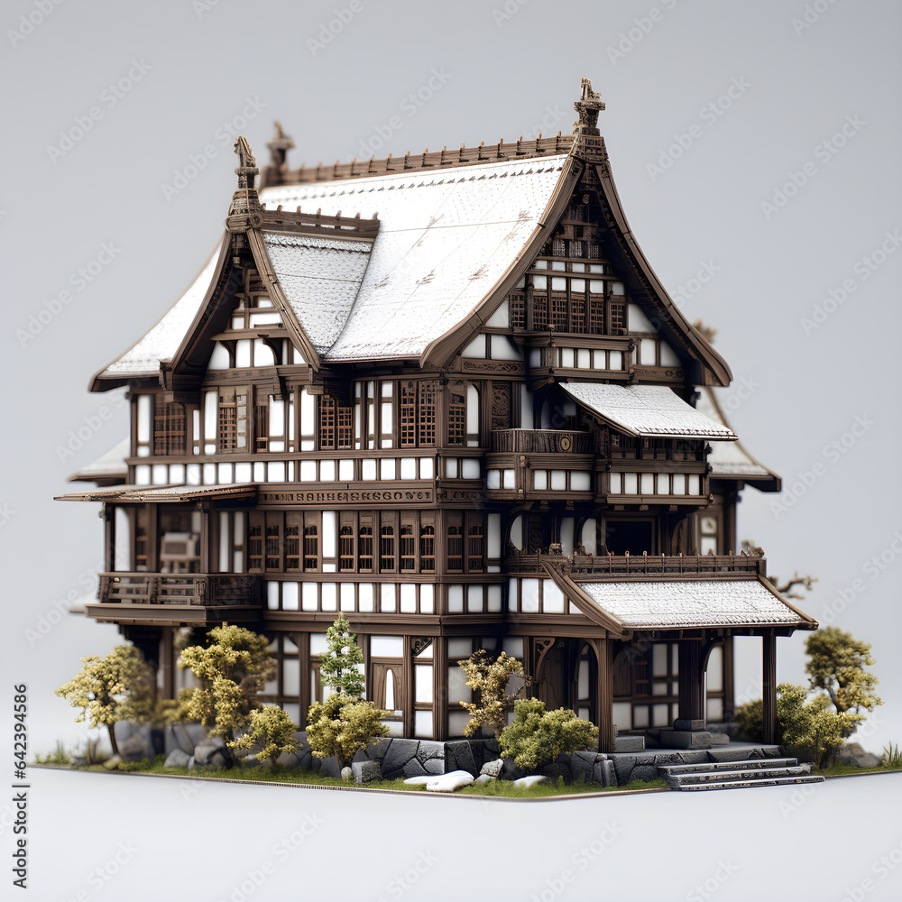 Traditional tudor wooden house isolated on white empty background in real estate sale or property investment concept, village, relax, old. 3d illustration of residential building exterior.