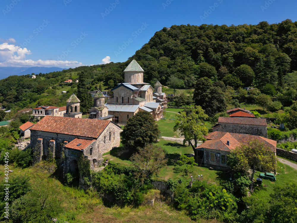 Georgia, Gelati Monastery aerial view from drone, next to Kutaisi town