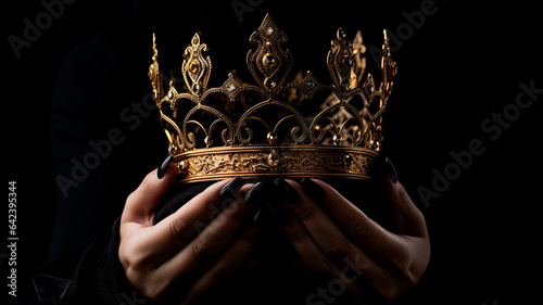 golden crown on a dark background. the concept of queen and queen