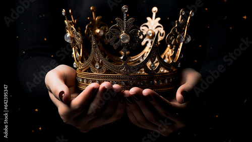 golden crown on a dark background. the concept of queen and queen