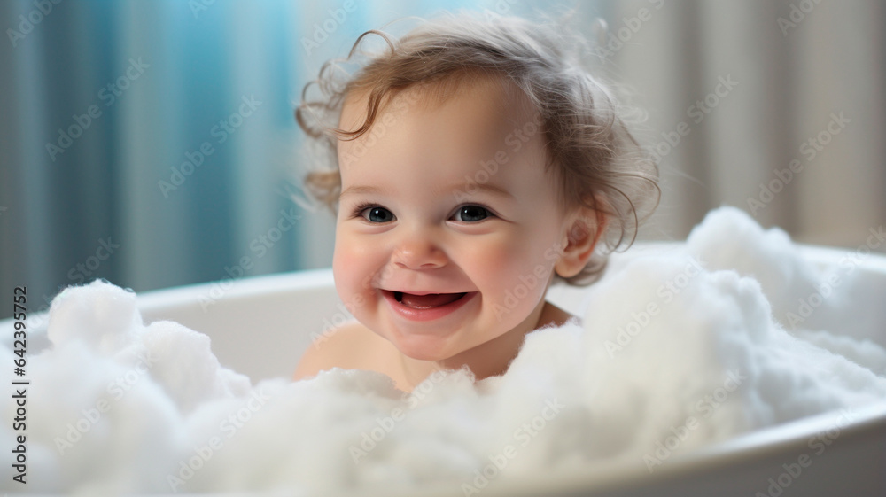 little girl taking a bath with soap bubble little girl taking a bath with soap bubble