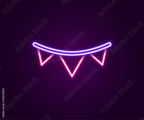 Glowing neon line Carnival garland with flags icon isolated on black background. Party pennants for birthday celebration, festival decoration. Colorful outline concept. Vector