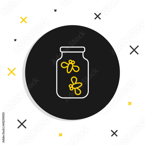 Line Fireflies bugs in a jar icon isolated on white background. Colorful outline concept. Vector