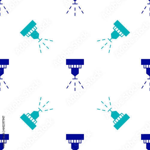 Blue Fire sprinkler system icon isolated seamless pattern on white background. Sprinkler, fire extinguisher solid icon. Vector