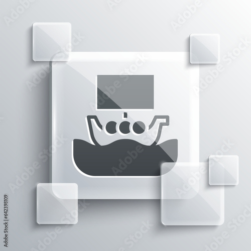 Grey Ancient viking scandinavian drakkar icon isolated on grey background. Viking transport ship. Square glass panels. Vector