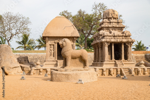 Ancient Hindu monolithic Pancha Rathas - Five Rathas, Mahabalipuram, Tamil Nadu, India photo