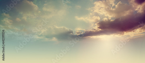Fotografie Beautiful Romantic moody evening cloudscape background banner - big plume of dar