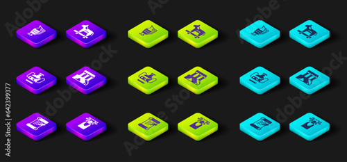 Set Decree, parchment, scroll, Medusa Gorgon, Broken amphorae, Parthenon, Trojan horse and Ancient icon. Vector