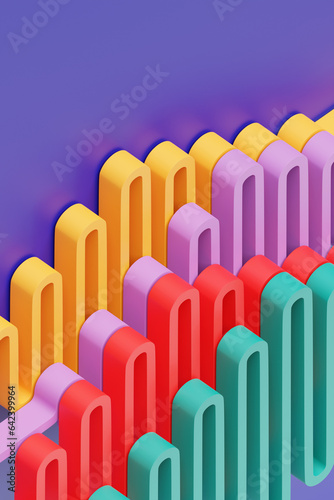 Colorful stripes  patterns. Modern striped backgrounds. Lines of variable thickness. 3D illustration