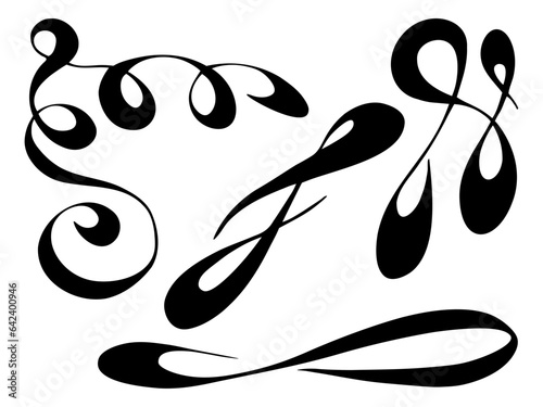 Vector set of vintage styled calligraphic hand drawn elements with calligraphy swirls, ornate motifs. Decorative elements for frames. 