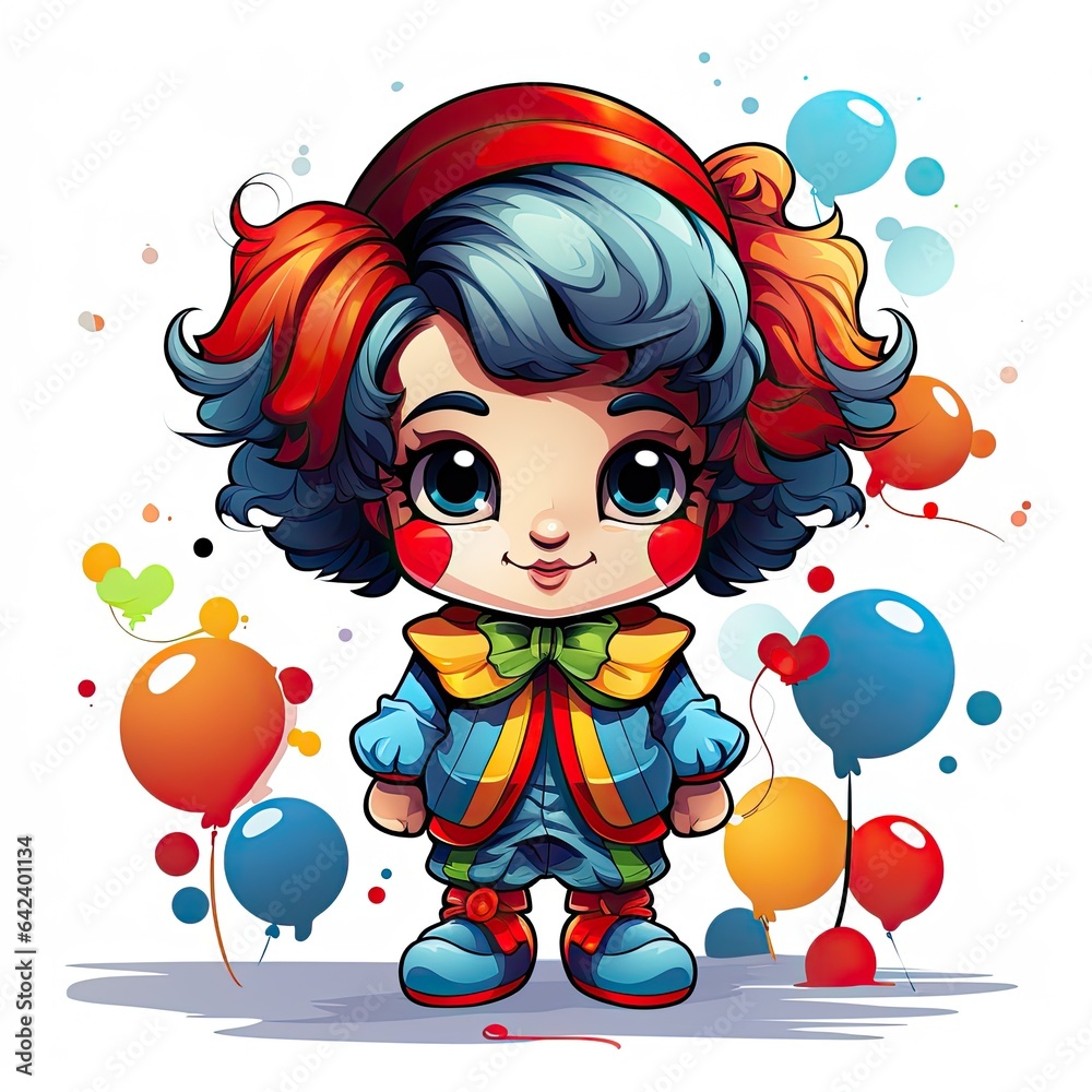 Fototapeta premium Cute clown Cartoon isolated on a white background