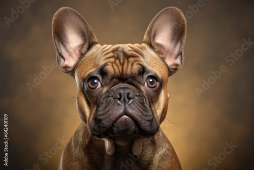 Cute Brindle French Bulldog: Lovable Domestic Pet in Brown Brindle Coloration - Perfect Companion Animal with a Brawny Build © AIGen