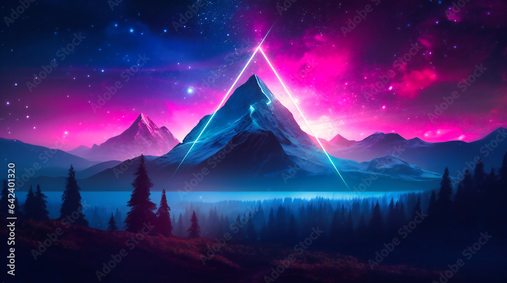 Blue Gradient Triangle in a Starry Night Scene: Abstract Art