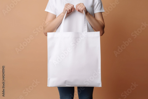 woman buy shopping layout store white bag fashion template market purchase. Generative AI.
