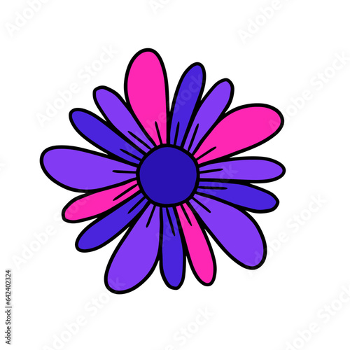 Vector hand draw single flower in pink and blue color