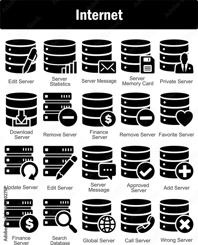 A set of 20 Internet icons as edit server, server statistics, server message A set of 20 Internet icons as edit server, server statistics, server message
