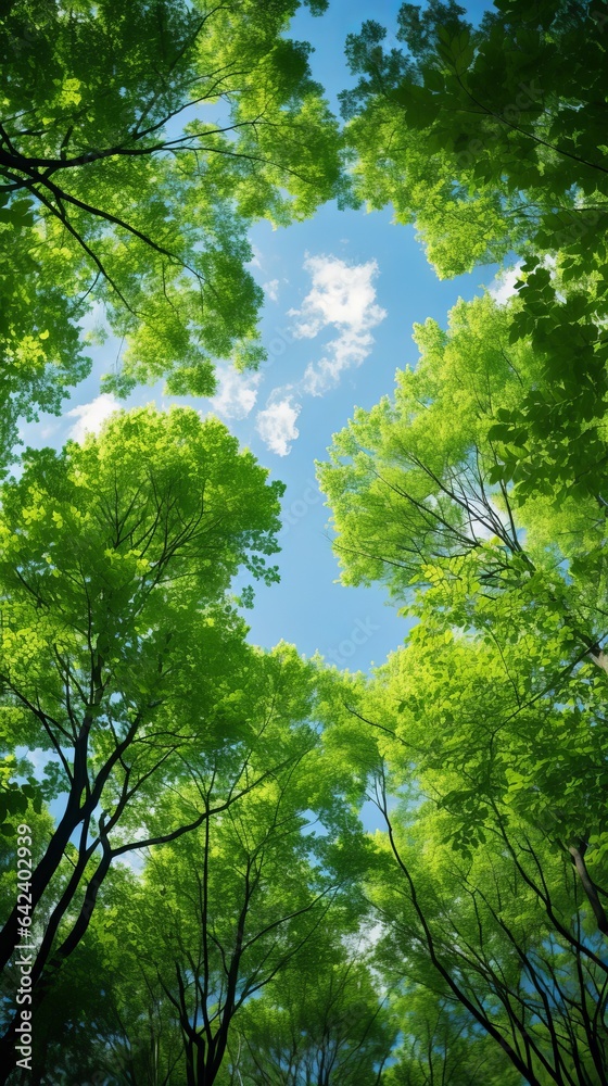 Fototapeta premium Carbon Neutrality Concept: Sky & Trees from Below