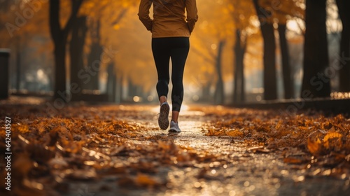 Autumn Jogger Running Through Fallen Leaves