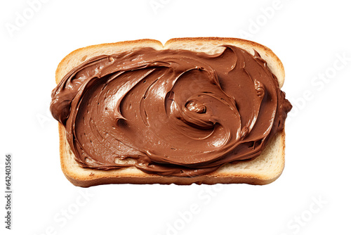 image of a slice of sourdough bread topped with chocolate paste, flat lay on a isolated white background PNG