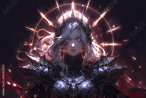 mighty paladin in dark fantasy armor with lightning, Generative AI