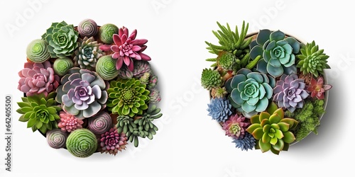 A top view of a succulent garden. Isolated white background. AI Generated.