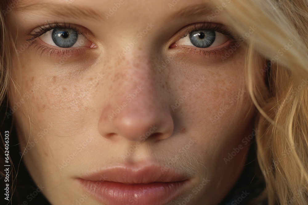 Close-up portrait of a beautiful young woman, blonde with blue eyes Close-up portrait of a beautiful young woman, blonde with blue eyes