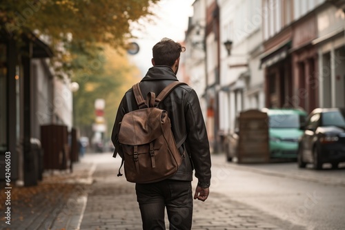 businessman walking down the street with his backpack
