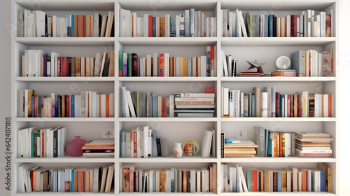 White virtual background with wooden bookshelf