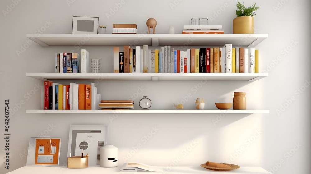 White virtual background with wooden bookshelf White virtual background with wooden bookshelf