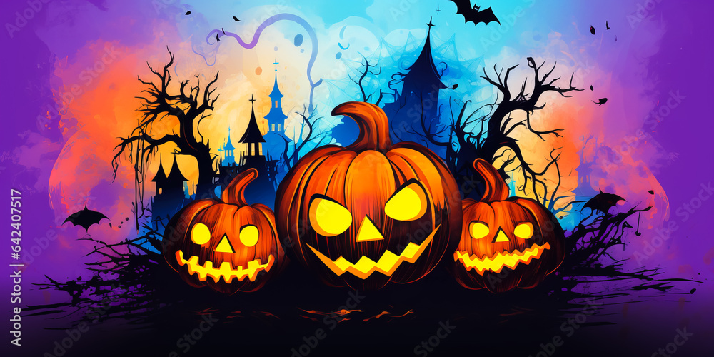 cartoon illustration of Jack o lantern pumpkins in abstract background cartoon illustration of Jack o lantern pumpkins in abstract background