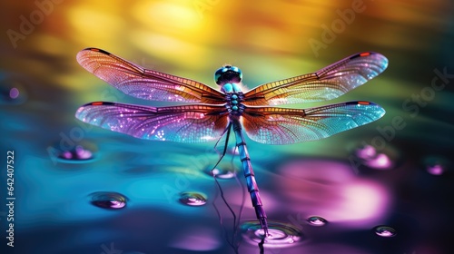 a Dragonfly hovering over a magnificent lake © kardaska