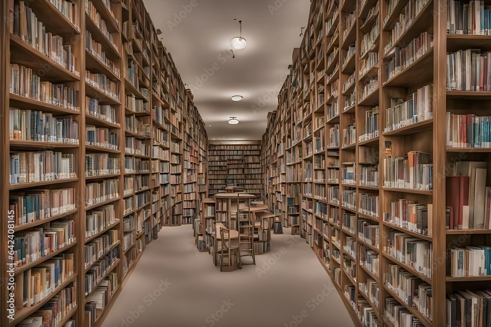 A well-organized school library with rows of bookshelves ai generates ...
