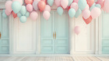 colorful pastel balloons floatingnear the door