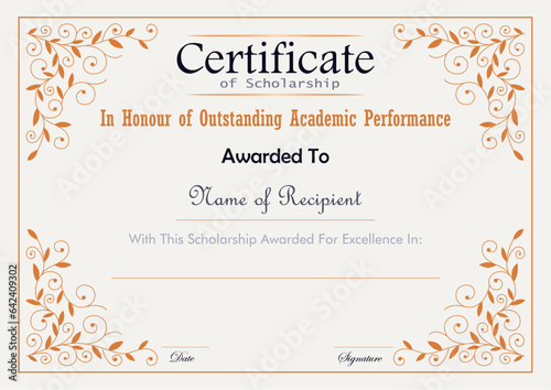 Vector illustration of scholarship or diploma template with modern design, easy to edit font, text and color changes.

