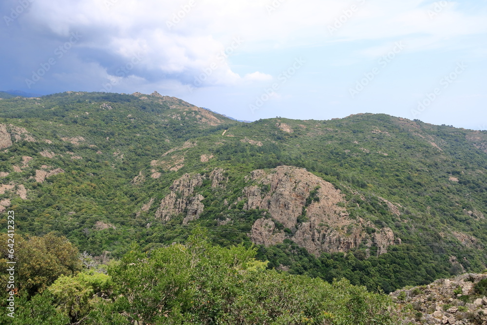 Mountain landscape In the south of Corsica on the way to Porto-Vecchio, France