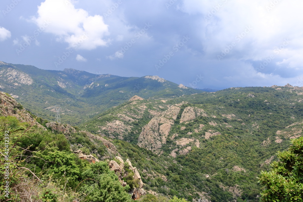 Mountain landscape In the south of Corsica on the way to Porto-Vecchio, France
