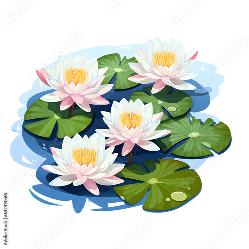 Beautiful pink lotus, waterlily flower on white background. flower and leave cartoon illustration.
