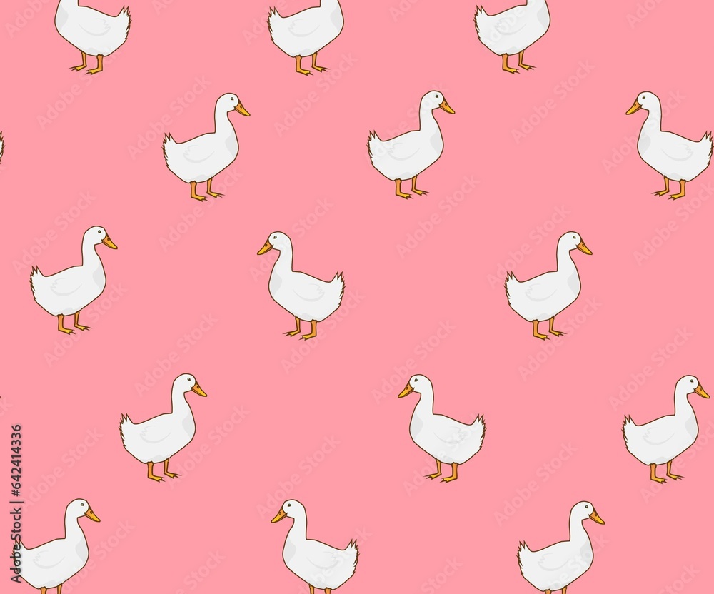 Pattern design of cute geese, seamless pattern. vector, cartooned, pink background, seamless patterns, flat illustration, vector