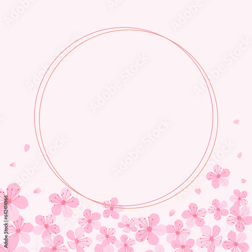 Cherry blossom Sakura flower and pink gold circle sign vector illustration. Cute floral card.