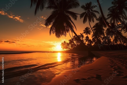 "Beachside Serenity at Sundown". Digital Poster. Ai generated.