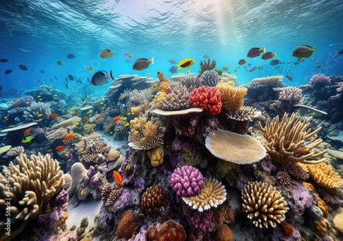 "Exploring the Hidden Coral Gardens". Digital Poster. Ai generated. © Metodi