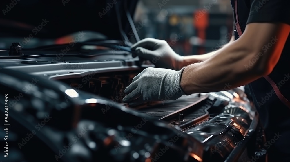 Mechanic repairs the car. Generative AI
